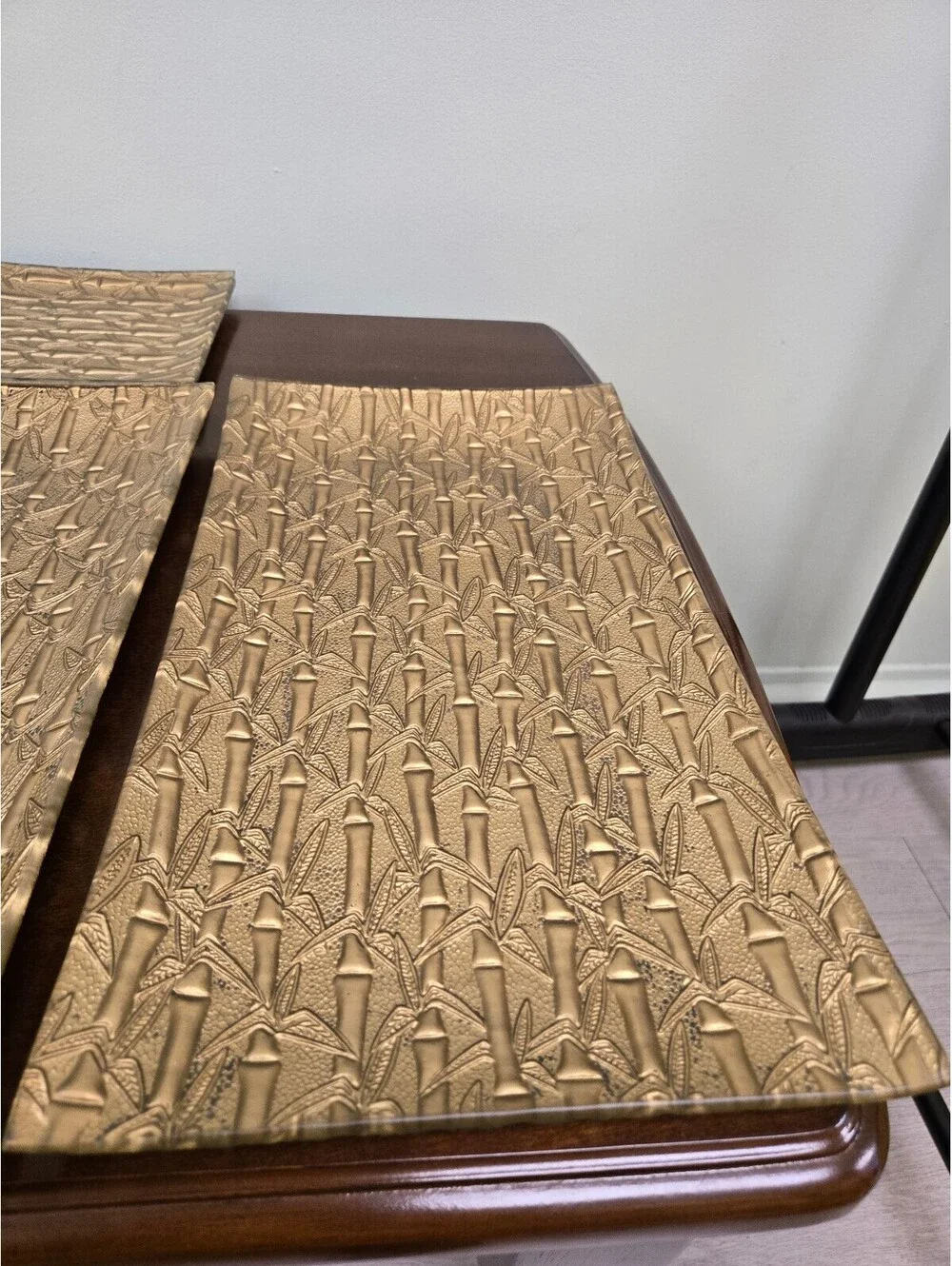 Set of 5 Gold Embossed Bamboo Design Placemats Asian Style Table Decor